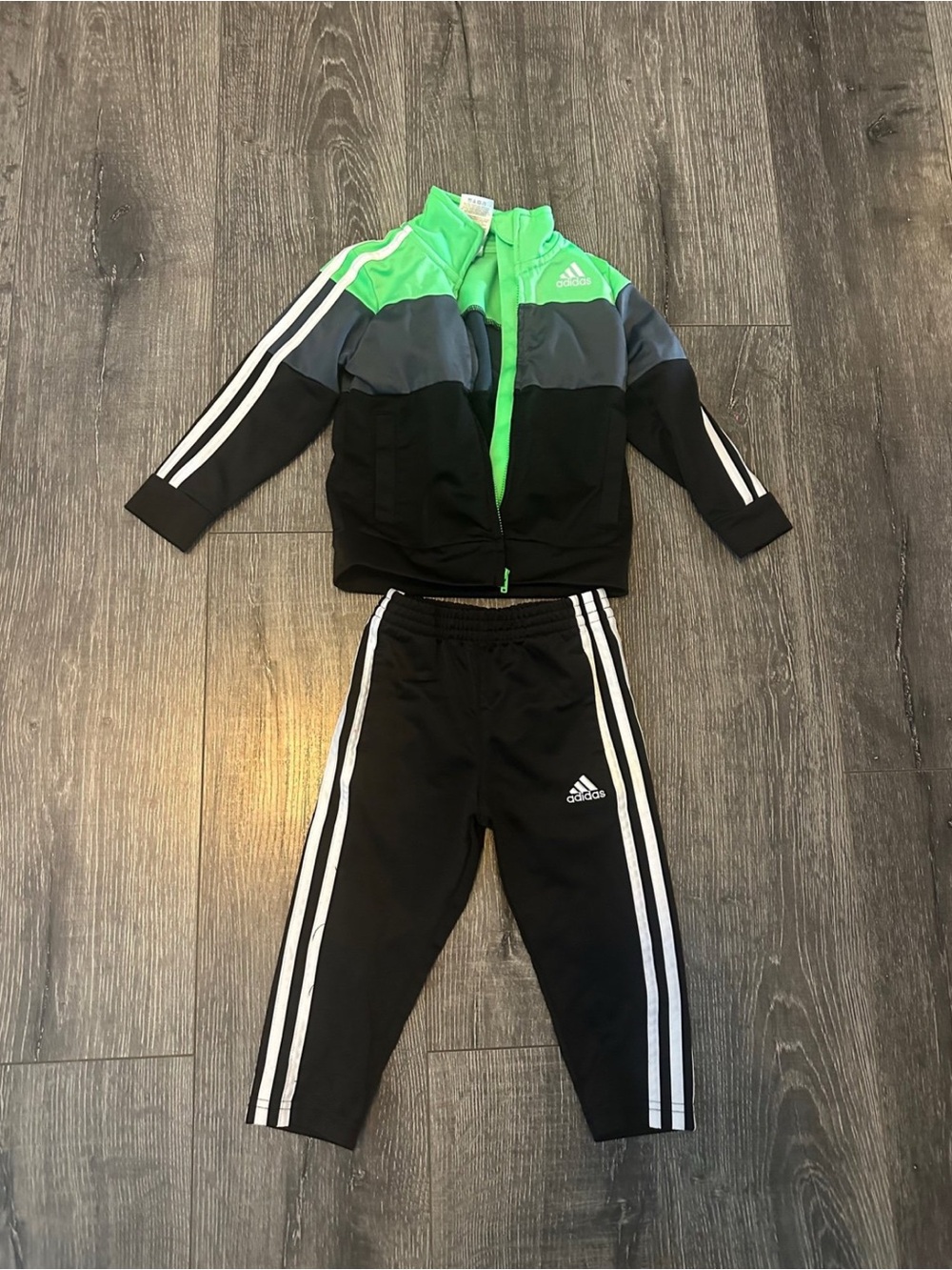 Adidas Kids Neon Green and Black Track Jacket with Matching Pants